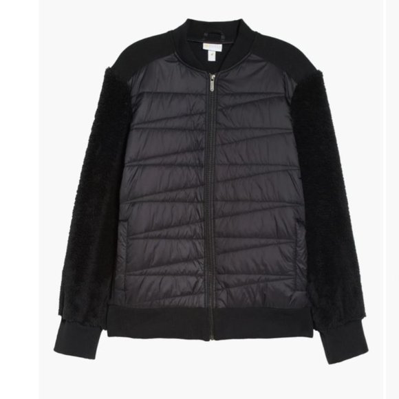 Zella Jackets & Coats Zella Mixed Media Quilted Cozy Jacket Black